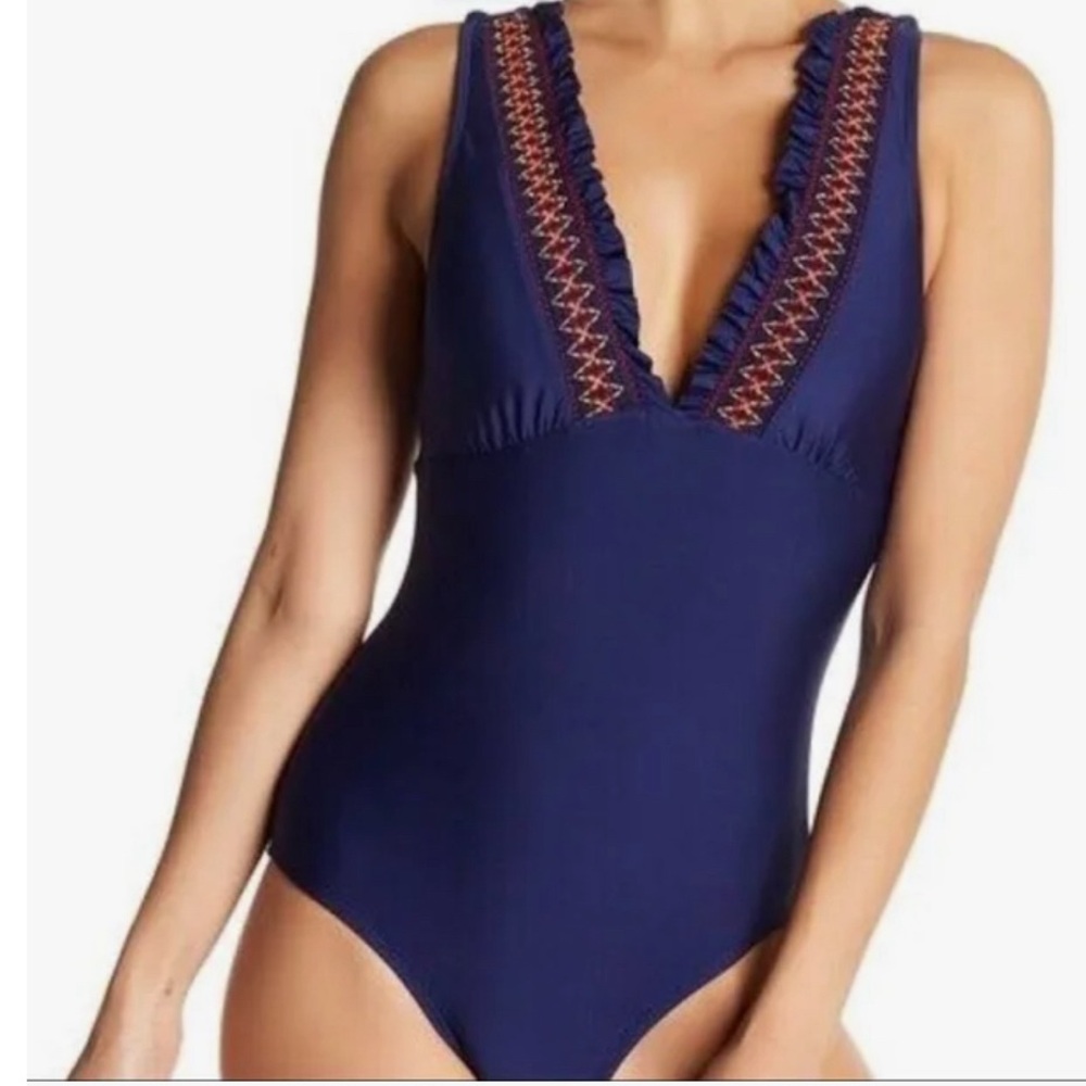 Splendid Swim | Nwot Splendid Navy Frill One Piece Swimsuit  | Color: Blue I